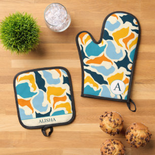 Set De Manoplas Moda Azul Resumen Artsy Personalizado moderno