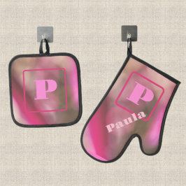 Set De Manoplas Moda de resumen de camo rosa y taúpe monogramada