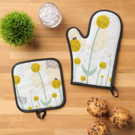 Set De Manoplas Modern Abstract Botanical Yellow Billy Button