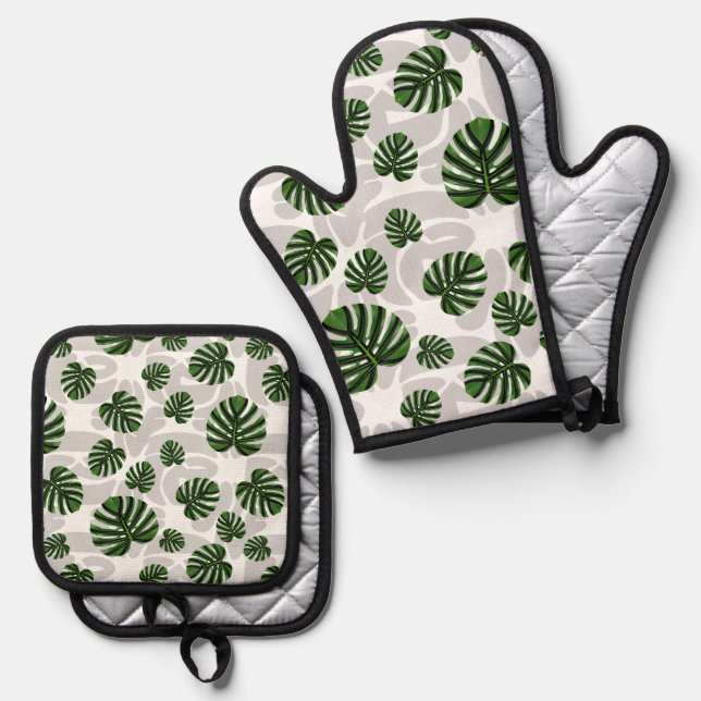 Set De Manoplas Modern Boho Botanical Leaves Pattern (Anverso/Reverso)