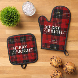 Set De Manoplas Modern Simple Classic Script Plaid Christmas