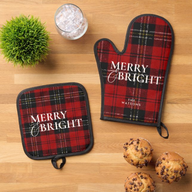 Set De Manoplas Modern Simple Classic Script Plaid Christmas (De arriba hacia abajo)