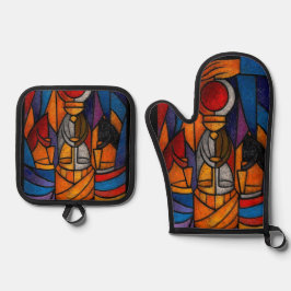 Set De Manoplas Modern Stained Glass Three Wise Men