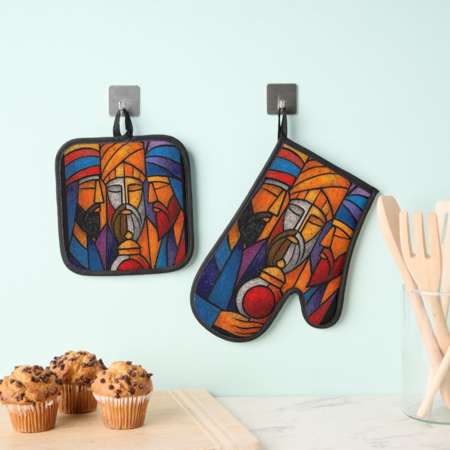 Set De Manoplas Modern Stained Glass Three Wise Men (Insitu (colgante))
