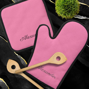 Set De Manoplas Moderno de color sólido Plata Bubblegum rosa Negro