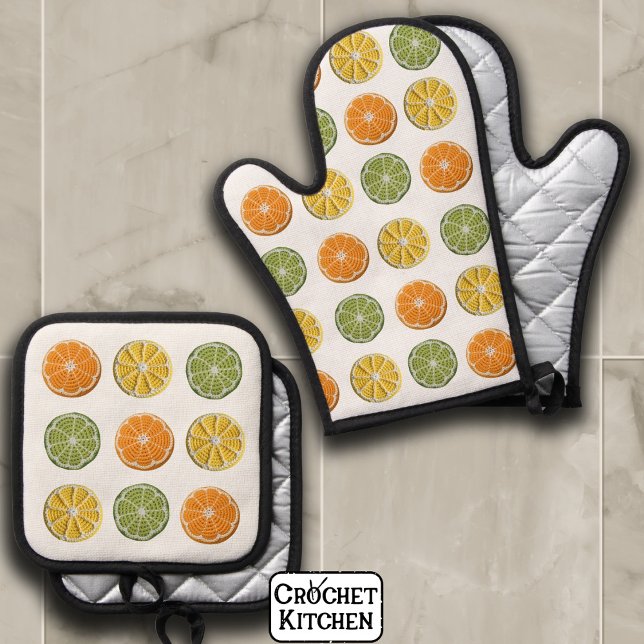 Set De Manoplas Moderno Patrón Mínimo Fresco Crochet Citrus Slices (Subido por el creador)