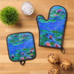 Set De Manoplas Monet - Lilis de agua, Rojo,<br><div class="desc">Water Lilis,  Red,  hermosa pintura del impresionista francés Claude Monet</div>