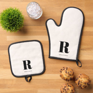Set De Manoplas Monograma blanco moderno simple