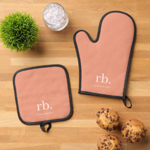 Set De Manoplas Monograma Coral Peach Elegante Femenino Minimalist