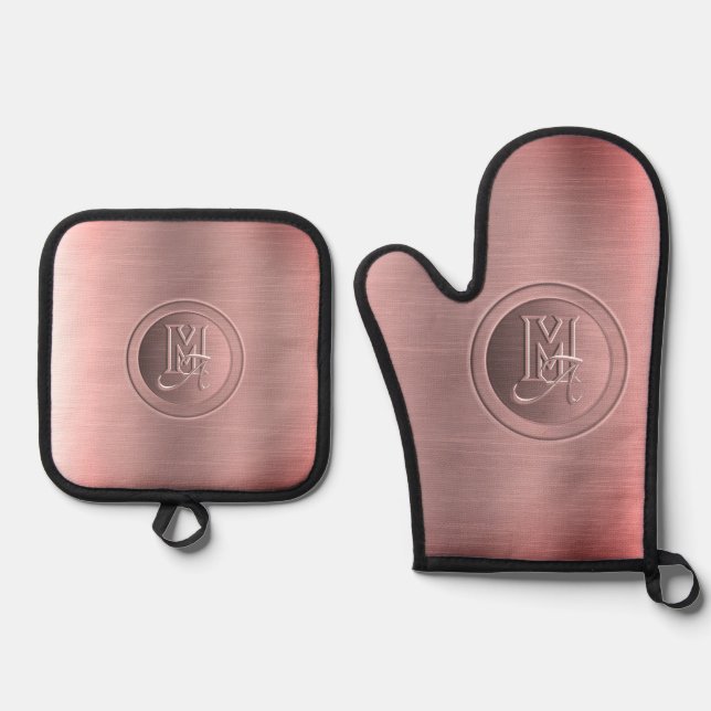 Set De Manoplas Monograma de acero rosado metálico grabado (Anverso)