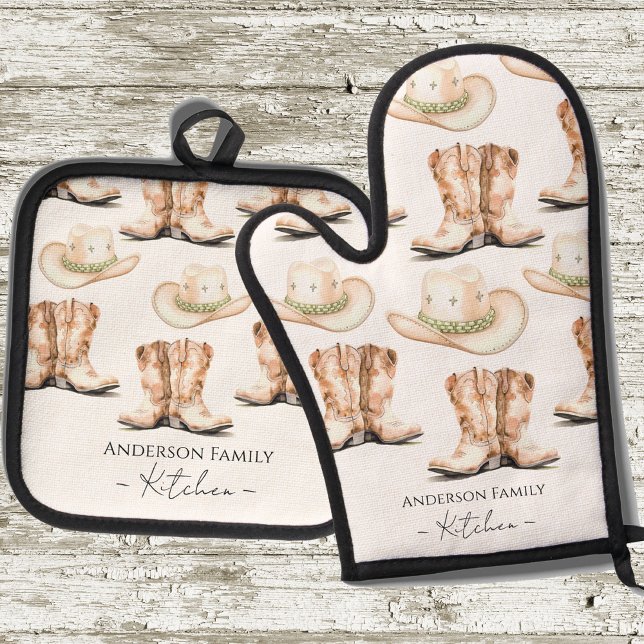 Set De Manoplas Monograma de botes occidentales y gorras de vaquer (Subido por el creador)
