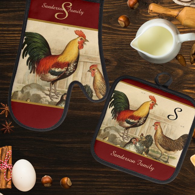 Set De Manoplas Monograma de gallo de cosecha de personalizado roj (Subido por el creador)