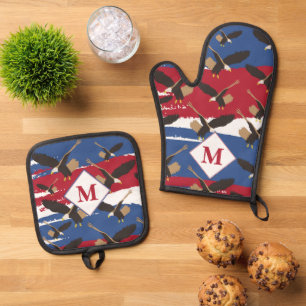 Set De Manoplas Monograma de la bandera estadounidense patriótica