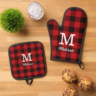 Set De Manoplas Monograma de Navidades rojos de búfalo rojo