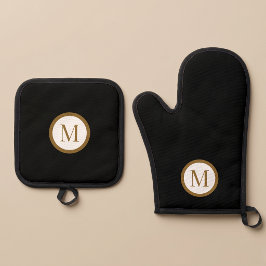 Set De Manoplas Monograma de sello central personalizado negro y d