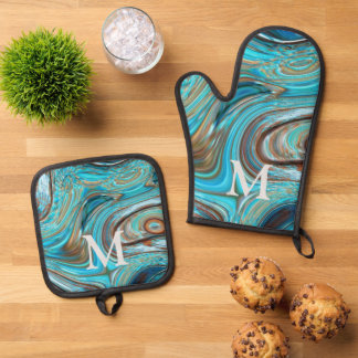 Set De Manoplas Monograma de turquesa azul del país occidental rus