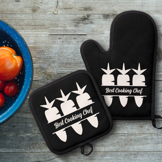 Set De Manoplas Monograma de zanjas (Carrots Monogram Oven Mitt & Pot Holder Set)