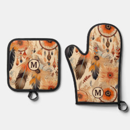 Set De Manoplas Monograma del patrón nativo americano de Dreamcatc