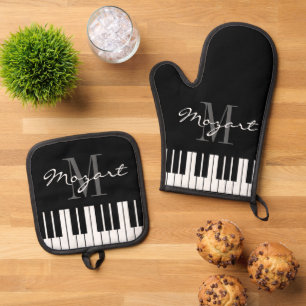 Set De Manoplas Monograma del personalizado de teclas de piano neg