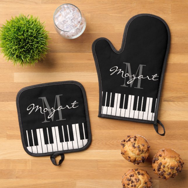 Set De Manoplas Monograma del personalizado de teclas de piano neg (De arriba hacia abajo)