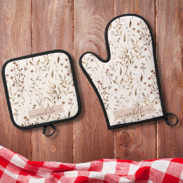 Set De Manoplas Monograma elegante acuarela marrón floral