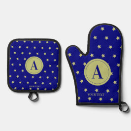 Set De Manoplas Monograma elegante con patrón de estrella dorada y