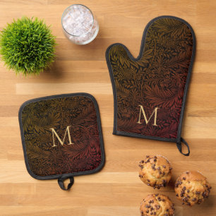 Set De Manoplas Monograma elegante Naranja de óxido dorado con gui