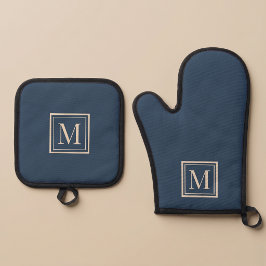 Set De Manoplas Monograma enmarcado personalizado azul y vainilla
