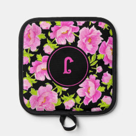 Set De Manoplas Monograma floral de peonía rosa