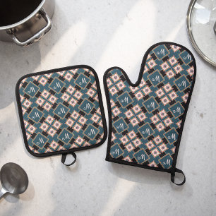Set De Manoplas Monograma Floral Geométrico Moderno de Patrón de F