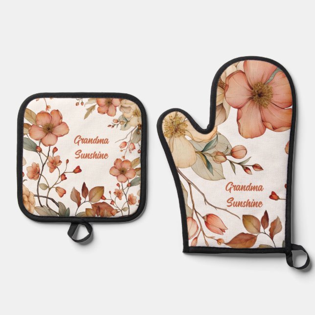 Set De Manoplas Monograma floral personalizado (Anverso)