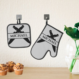 Set De Manoplas Monograma Knives Chef Cook Grill