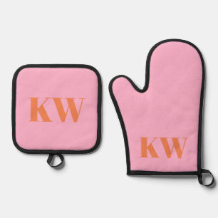 Set De Manoplas Monograma moderno Naranja rosa personalizado