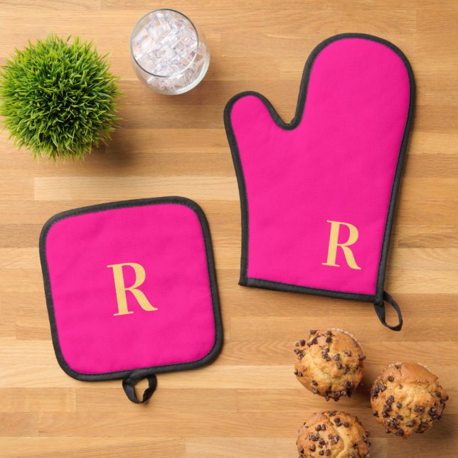 Set De Manoplas Monograma moderno rosa caliente (De arriba hacia abajo)