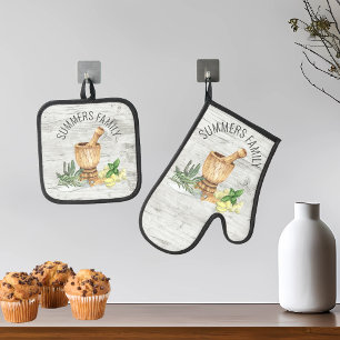 Set De Manoplas Monograma Nombre Familia Wood Rústico