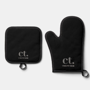 Set De Manoplas Monograma Nombre inicial Negro