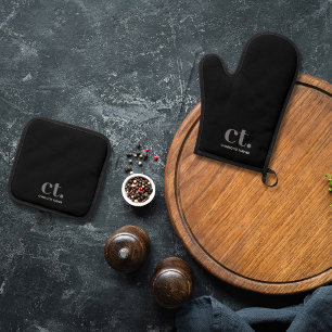 Set De Manoplas Monograma Nombre inicial Negro