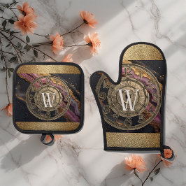 Set De Manoplas Monograma Personalizado Ágata Rosa Metal Rústico d