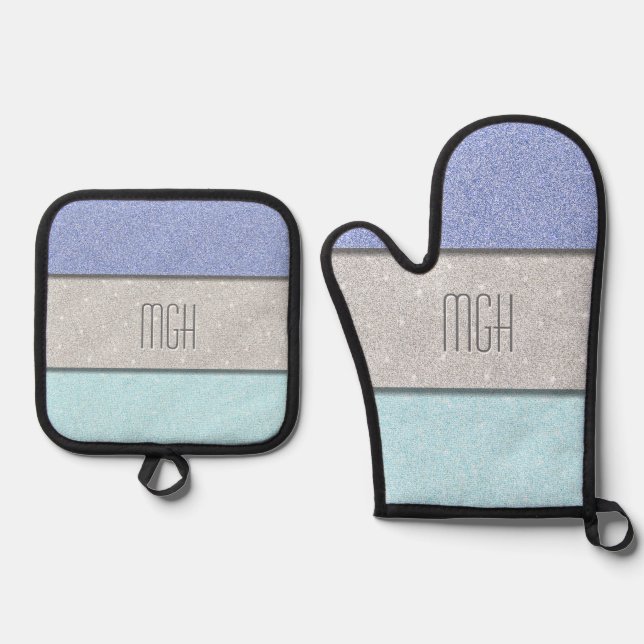 Set De Manoplas Monograma Personalizado con Brillo Falso (Anverso)