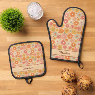 Set De Manoplas Monograma personalizado con floral retro