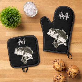 Set De Manoplas Monograma personalizado de pesca de bajura Rústica