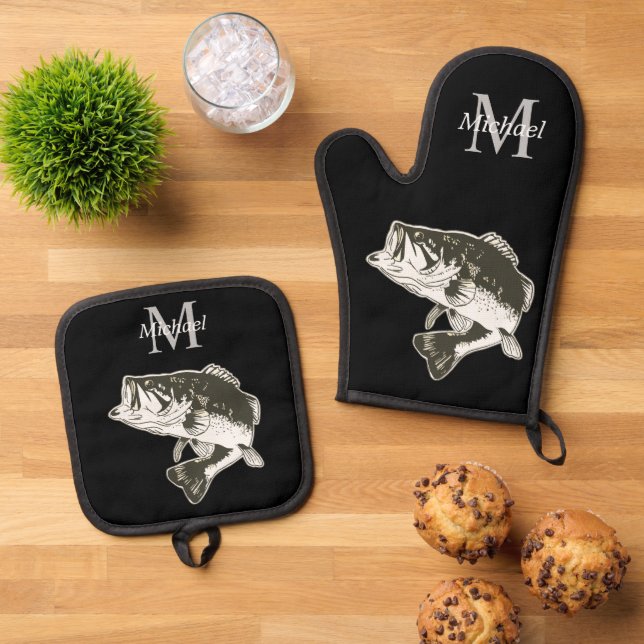 Set De Manoplas Monograma personalizado de pesca de bajura Rústica (De arriba hacia abajo)