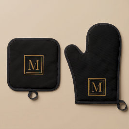 Set De Manoplas Monograma personalizado en marco negro y dorado