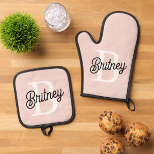 Set De Manoplas Monograma personalizado moderno y nombre Pastel ro