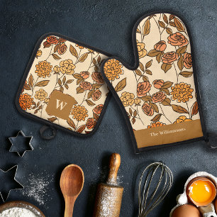 Set De Manoplas Monograma Personalizar de flores exóticas de otoño