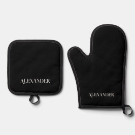 Set De Manoplas Monograma Planta sólida de color negro Guión blanc