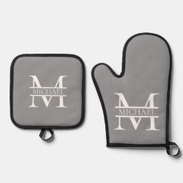 Set De Manoplas Monograma y nombre Gris elegante y personalizado