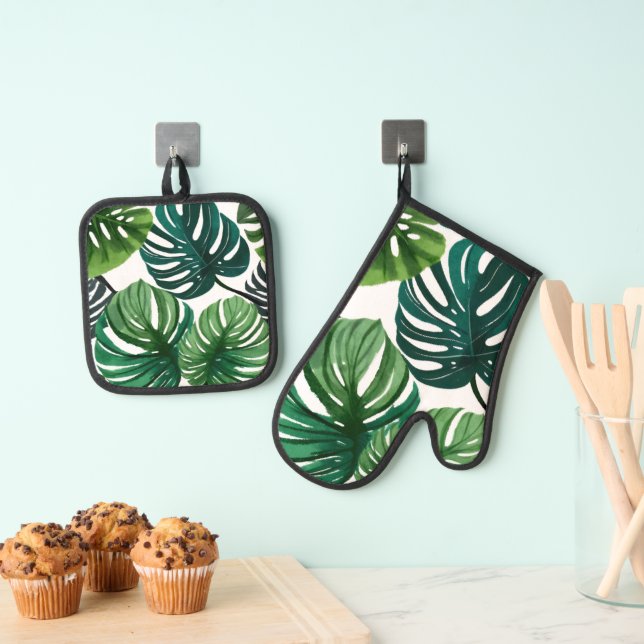 Set De Manoplas Monstera Leaves | Acuarela moderna y sencilla (Insitu (colgante))