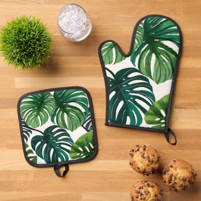 Set De Manoplas Monstera Leaves | Acuarela moderna y sencilla (De arriba hacia abajo)