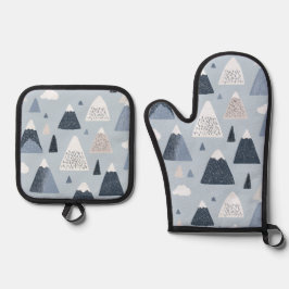 Set De Manoplas Montañas escandinavas con capa de nieve Oven Mitt